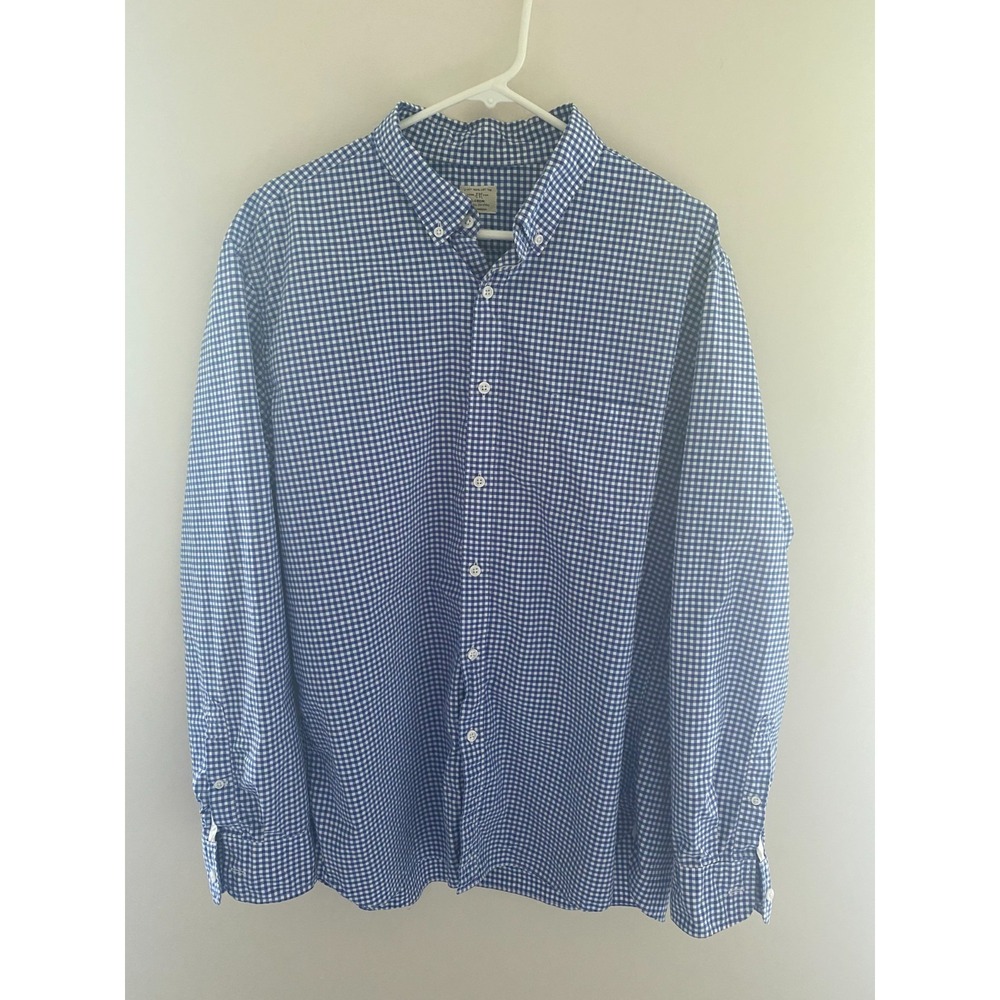 Vintage J.Crew Mens Button Down Shirt XL Blue White Gingham Check Cotton